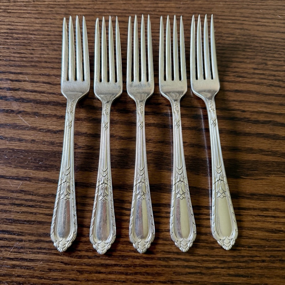 Vtg HOLMES & EDWARDS 1932 Masterpiece Silverplate Dinner Forks Set Of 5